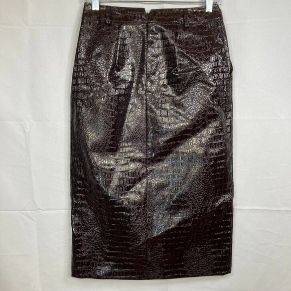 Rachel Comey Skirt Womens Sz 0 Brown Faux Leather Pencil Crocodile Buttons - Picture 3 of 10